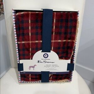 Ben Sherman Burgundy Plaid Sherpa Dog Blanket